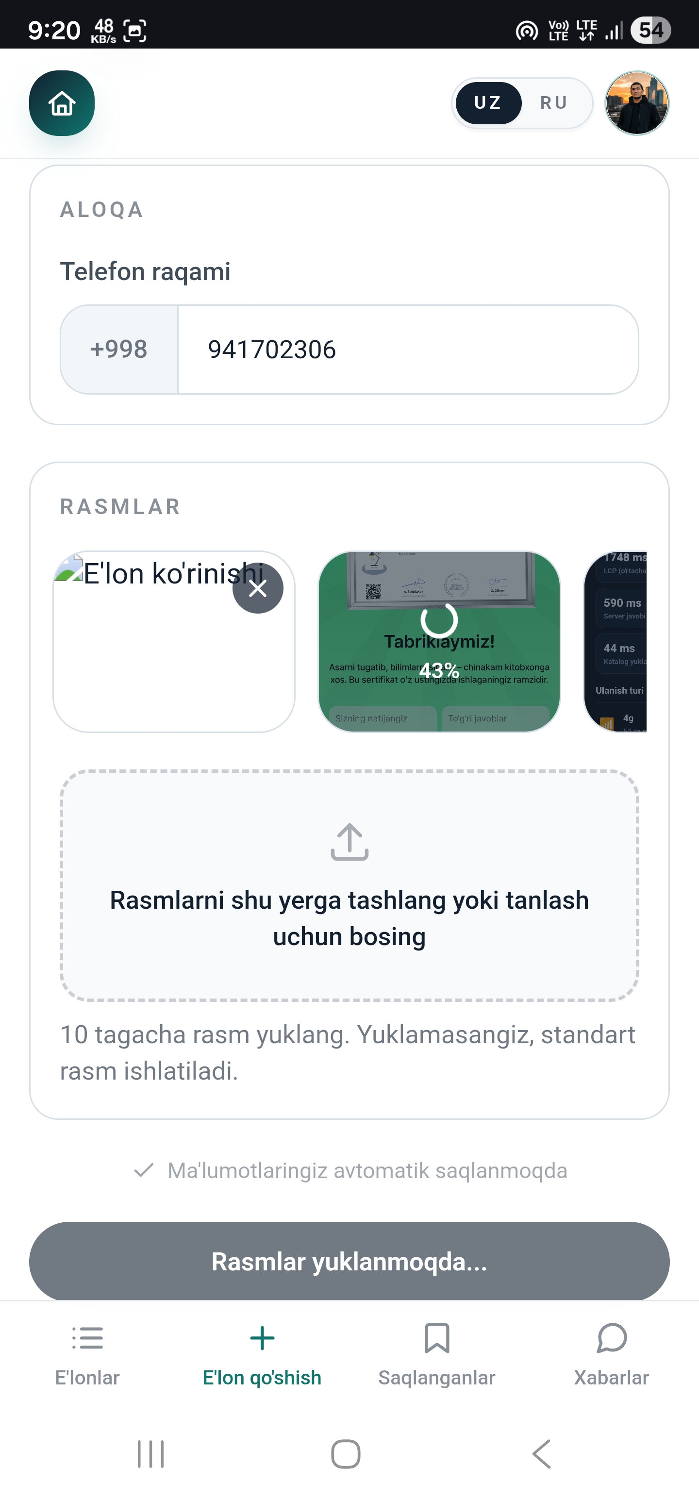 Studentlar uchun  kvartira